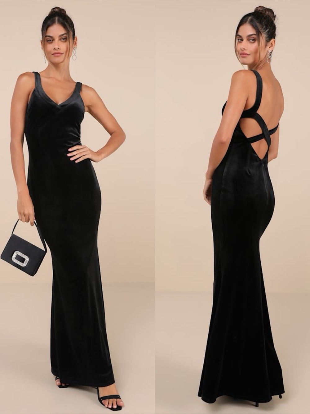 LULU'S Perfectly Classy Black Velvet Strappy Maxi Dress